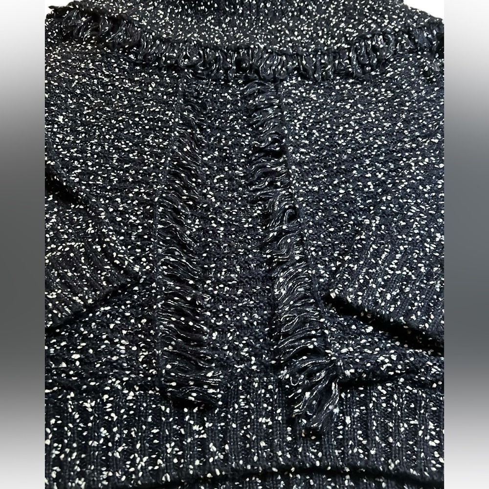 EUC POL by Anthropologie Cotton Blend Navy Blue Cowlneck Fringe Sweater Medium - Picture 2 of 9